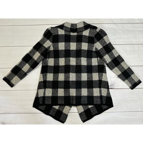 Lauren Ralph Lauren Women Buffalo Plaid Black White Wool Cardigan Size Small - Picture 2 of 8